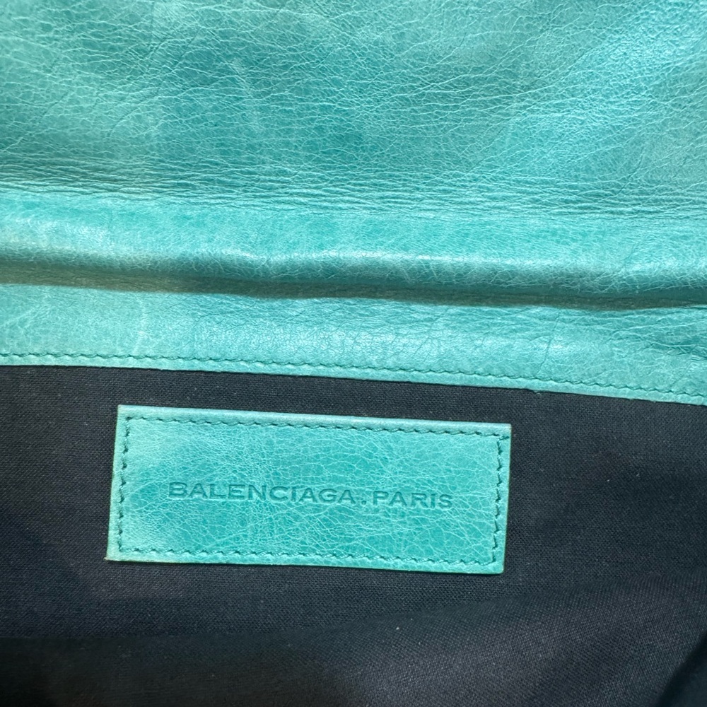 Authentic Balenciaga Giant Stud Envelope Clutch Bag in Aqua Blue Leather - Picture 11 of 14